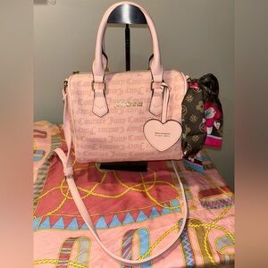 Juicy Couture Logo Faux Leather Pink Handbag with Heart Charm, Preowned
